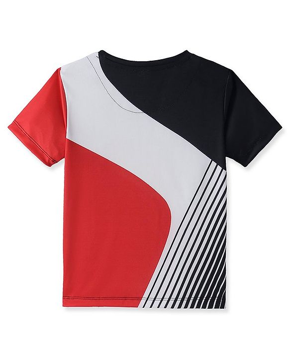 Pine Active Knit Half Sleeves T-Shirt With Colour Block & Text Print - Multi Colour