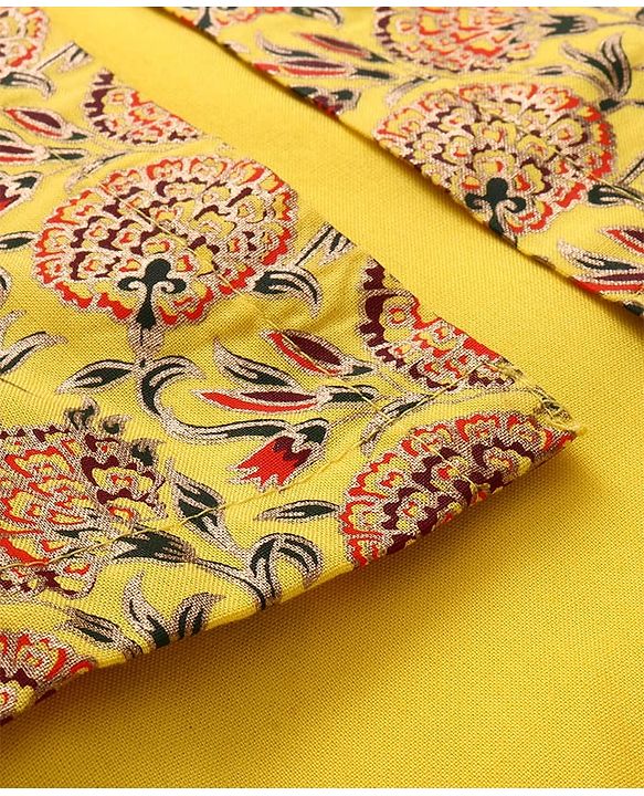 Pine Kids Viscose Woven Full Sleeves Solid Kurta Pyjama Set with Floral Printed Jacket - Yellow