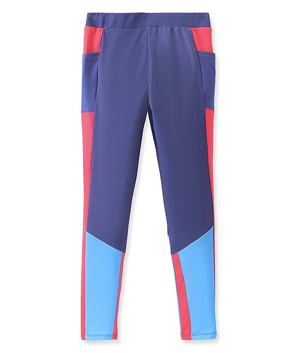 Pine Active Knit Full Length Super Stretch Leggings With Cut & Sew Design - Red & Blue