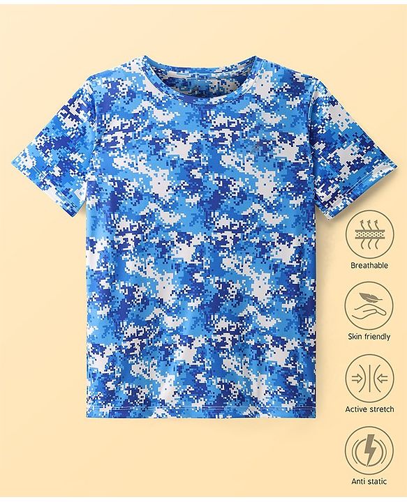 Pine Active Half Sleeves Pixel Printed T-shirt - Blue