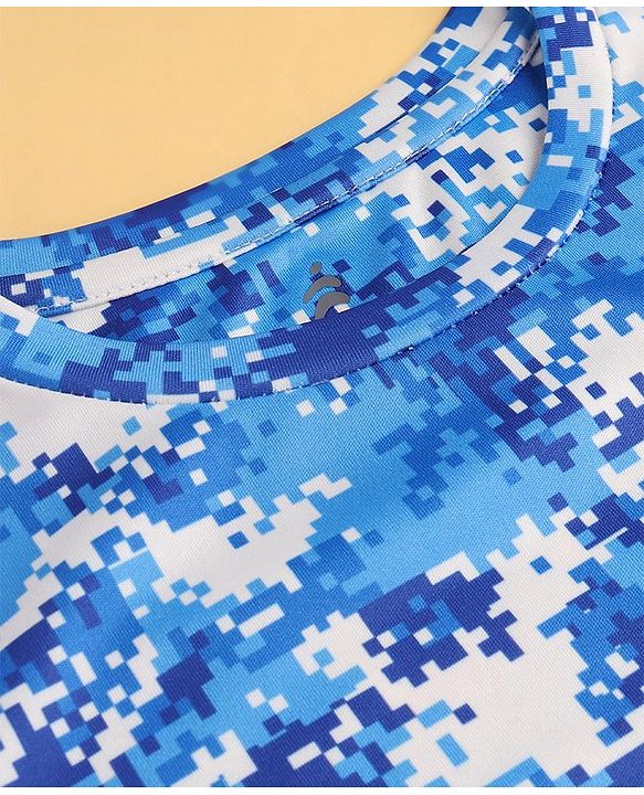 Pine Active Half Sleeves Pixel Printed T-shirt - Blue