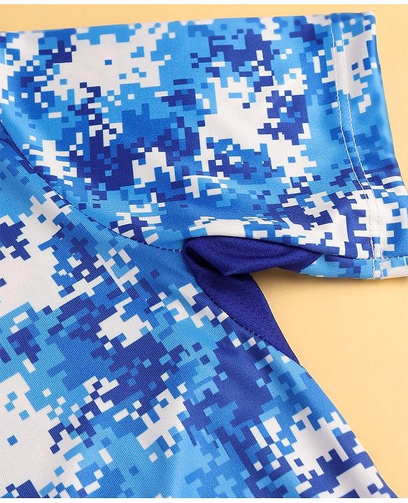 Pine Active Half Sleeves Pixel Printed T-shirt - Blue