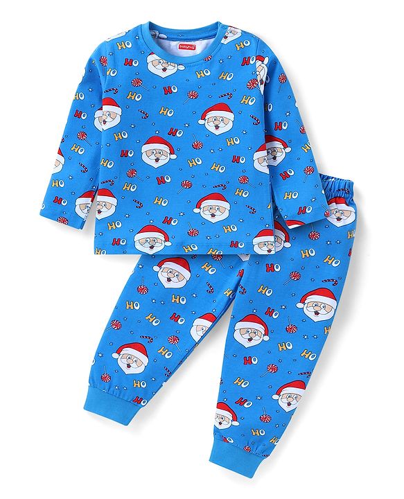 Babyhug Knitted Full Sleeves Santa Designed Pullover Sweater Set - Navy Blue