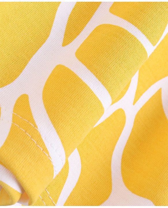 Babyhug Cotton Knit Half Sleeves Printed Frock With Bow Applique - White & Yellow