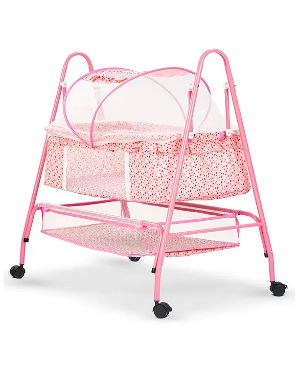 BAYBEE Breezy Baby Swing Cradle for Baby Jhula Palna for New Born Babies Baby Bedding Set with Mosquito Net Storage Basket Baby Sleeping Swing Cradle Light Pink Online in India