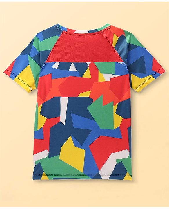 Pine Active Half Sleeves Abstract Printed T-Shirt - Multicolor