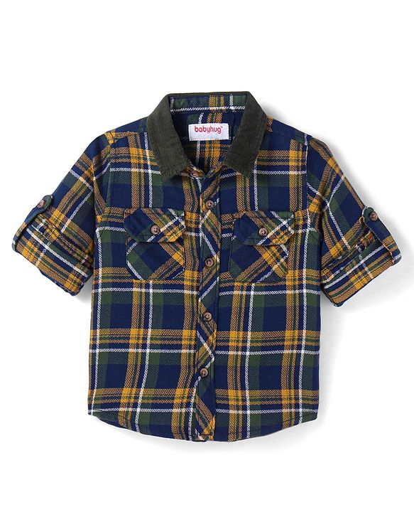 Babyhug Cotton Woven Full Sleeves Checkered Shirt - Navy Blue