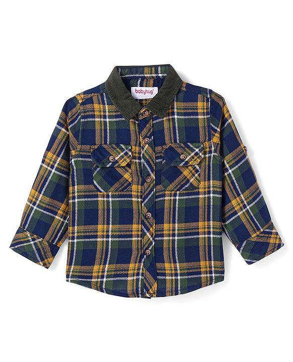 Babyhug Cotton Woven Full Sleeves Checkered Shirt - Navy Blue