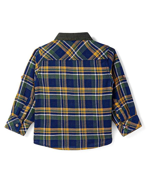 Babyhug Cotton Woven Full Sleeves Checkered Shirt - Navy Blue