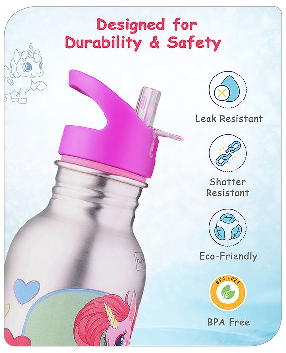 Babyhug Unicorn Theme Stainless Steel Color Changing Magic Bottle Pink |Leak Resistant|BPA Free|Rust Proof|600 ml