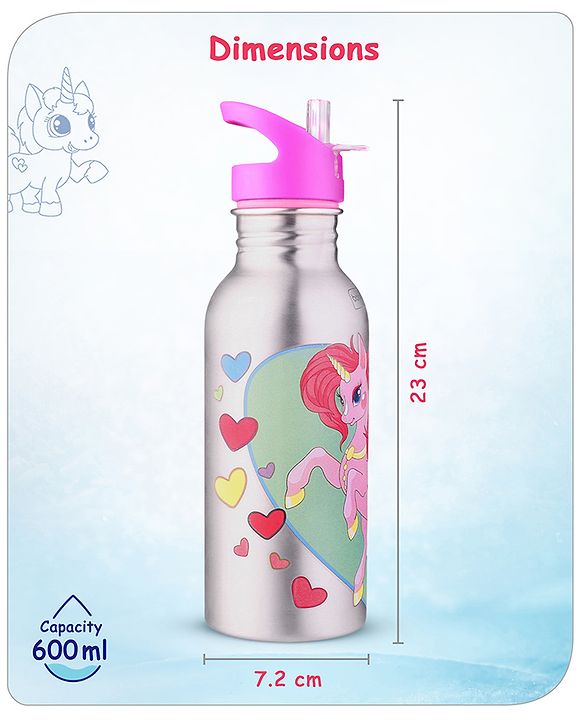 Babyhug Unicorn Theme Stainless Steel Color Changing Magic Bottle Pink |Leak Resistant|BPA Free|Rust Proof|600 ml