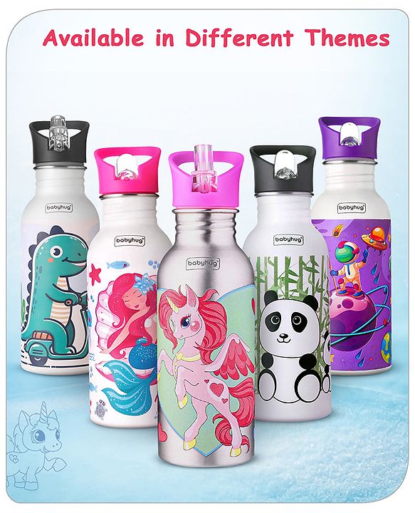 Babyhug Unicorn Theme Stainless Steel Color Changing Magic Bottle Pink |Leak Resistant|BPA Free|Rust Proof|600 ml
