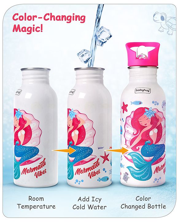 Babyhug Unicorn Theme Stainless Steel Color Changing Magic Bottle Pink |Leak Resistant|BPA Free|Rust Proof|600 ml