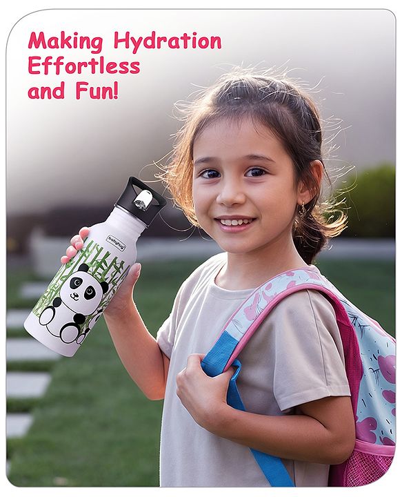 Babyhug Panda Theme Stainless Steel Color Changing Magic Bottle White|Leak Resistant|BPA Free|Rust Proof|600 ml