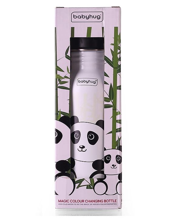 Babyhug Panda Theme Stainless Steel Color Changing Magic Bottle White|Leak Resistant|BPA Free|Rust Proof|600 ml