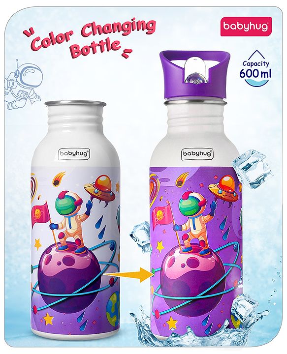 Babyhug Panda Theme Stainless Steel Color Changing Magic Bottle White|Leak Resistant|BPA Free|Rust Proof|600 ml