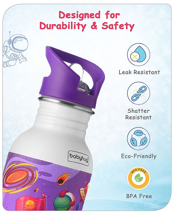 Babyhug Panda Theme Stainless Steel Color Changing Magic Bottle White|Leak Resistant|BPA Free|Rust Proof|600 ml