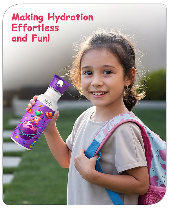 Babyhug Panda Theme Stainless Steel Color Changing Magic Bottle White|Leak Resistant|BPA Free|Rust Proof|600 ml
