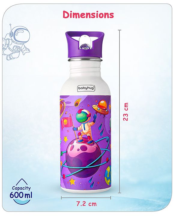 Babyhug Panda Theme Stainless Steel Color Changing Magic Bottle White|Leak Resistant|BPA Free|Rust Proof|600 ml