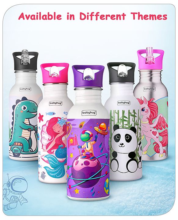 Babyhug Panda Theme Stainless Steel Color Changing Magic Bottle White|Leak Resistant|BPA Free|Rust Proof|600 ml