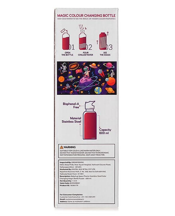 Babyhug Panda Theme Stainless Steel Color Changing Magic Bottle White|Leak Resistant|BPA Free|Rust Proof|600 ml