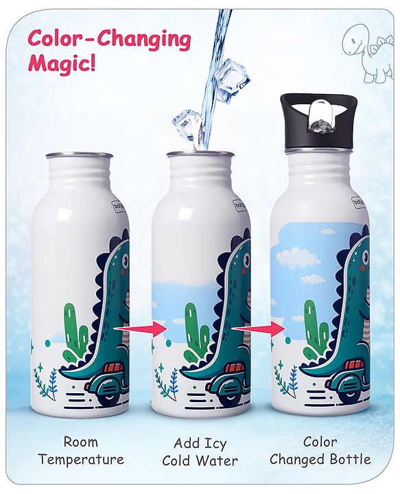 Babyhug Panda Theme Stainless Steel Color Changing Magic Bottle White|Leak Resistant|BPA Free|Rust Proof|600 ml