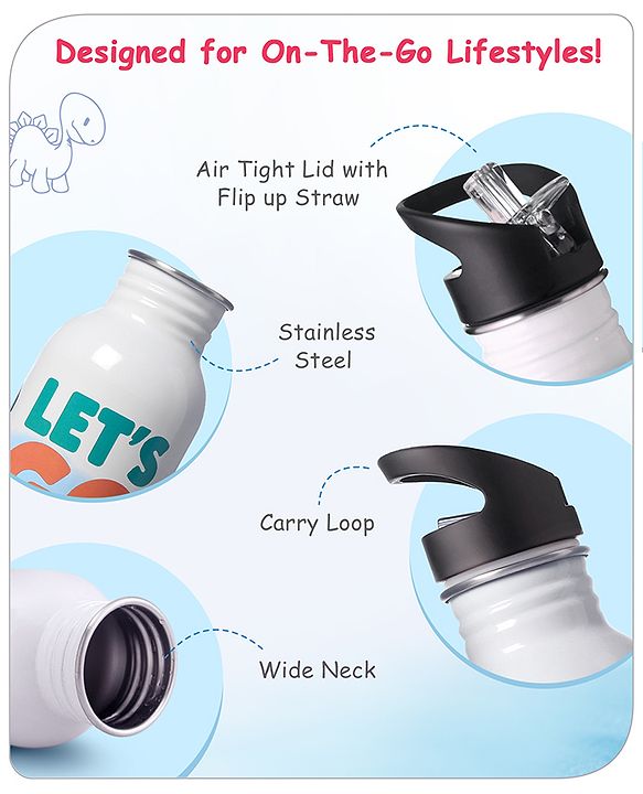 Babyhug Panda Theme Stainless Steel Color Changing Magic Bottle White|Leak Resistant|BPA Free|Rust Proof|600 ml