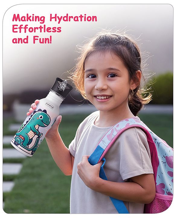 Babyhug Panda Theme Stainless Steel Color Changing Magic Bottle White|Leak Resistant|BPA Free|Rust Proof|600 ml