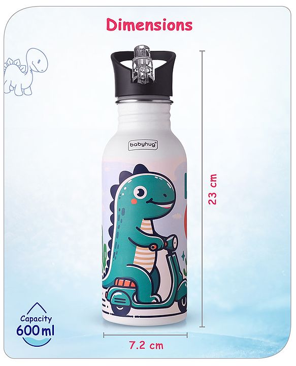 Babyhug Panda Theme Stainless Steel Color Changing Magic Bottle White|Leak Resistant|BPA Free|Rust Proof|600 ml