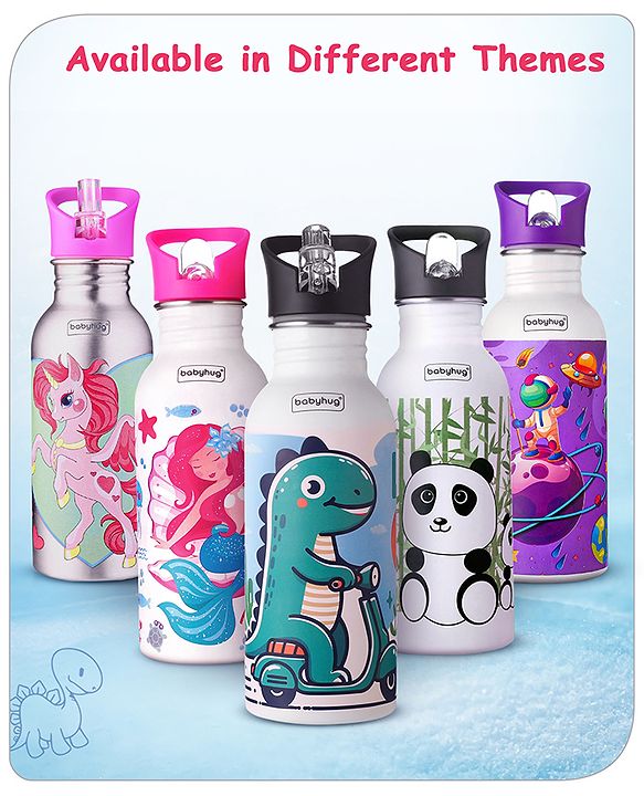 Babyhug Panda Theme Stainless Steel Color Changing Magic Bottle White|Leak Resistant|BPA Free|Rust Proof|600 ml