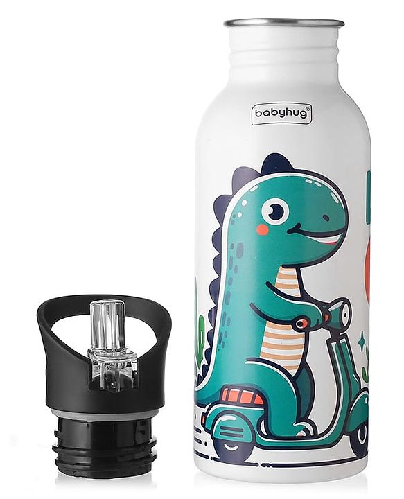 Babyhug Panda Theme Stainless Steel Color Changing Magic Bottle White|Leak Resistant|BPA Free|Rust Proof|600 ml