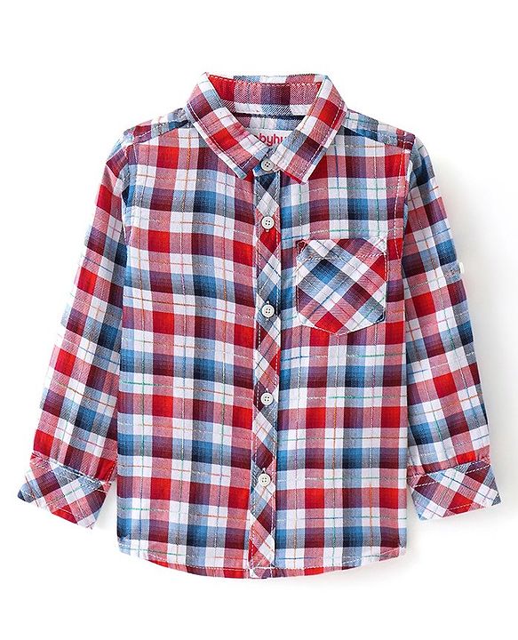 Babyhug Cotton Woven Full Sleeves Checks Shirt - Red White & Blue