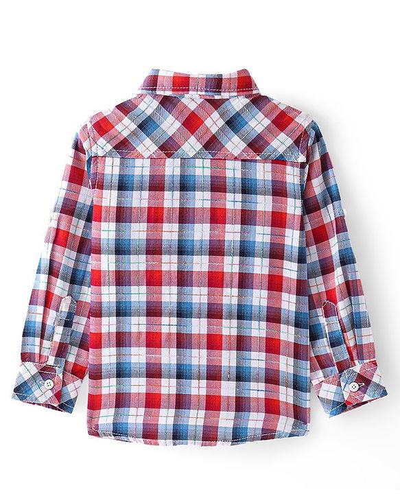 Babyhug Cotton Woven Full Sleeves Checks Shirt - Red White & Blue