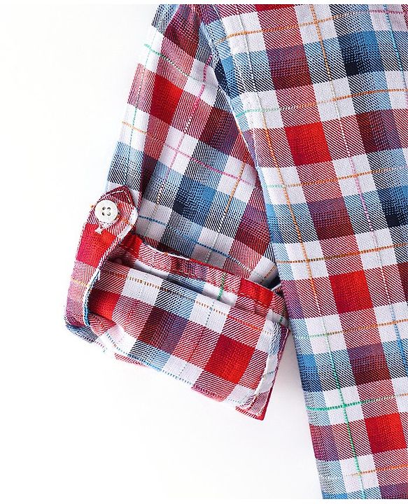 Babyhug Cotton Woven Full Sleeves Checks Shirt - Red White & Blue