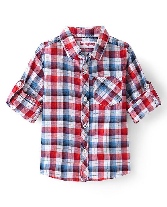 Babyhug Cotton Woven Full Sleeves Checks Shirt - Red White & Blue