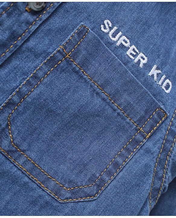 Babyhug Woven Full Sleeves Washed Hooded Denim Shirt - Blue