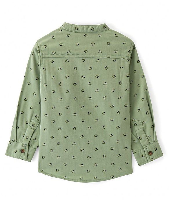 Babyhug Cotton Woven Full Sleeves Mandarin Collared Printed Shirt - Green