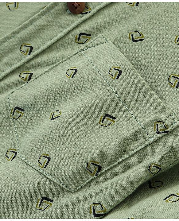 Babyhug Cotton Woven Full Sleeves Mandarin Collared Printed Shirt - Green
