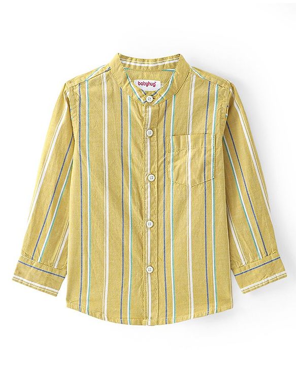 Babyhug Cotton Woven Full Sleeves Mandarin Collar Striped Kurta Shirt -Light Yellow