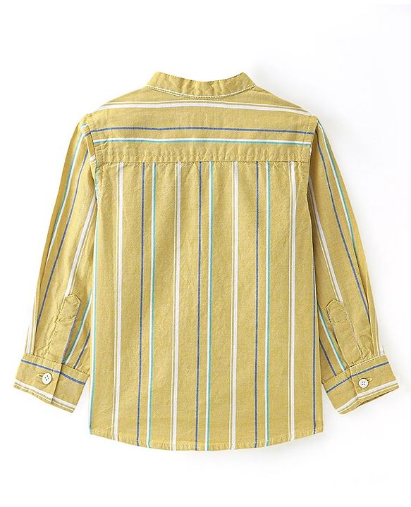 Babyhug Cotton Woven Full Sleeves Mandarin Collar Striped Kurta Shirt -Light Yellow