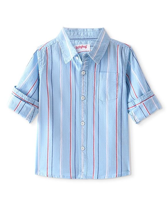 Babyhug Cotton Woven Full Sleeves Striped Shirt - Blue