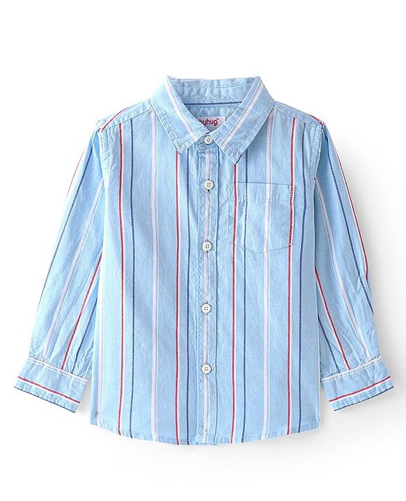 Babyhug Cotton Woven Full Sleeves Striped Shirt - Blue