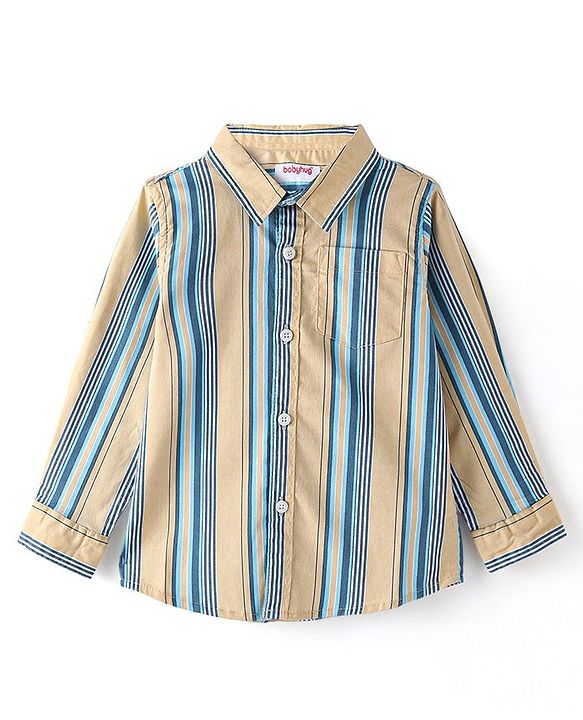 Babyhug Cotton Woven Full Sleeves Striped Shirt - Beige