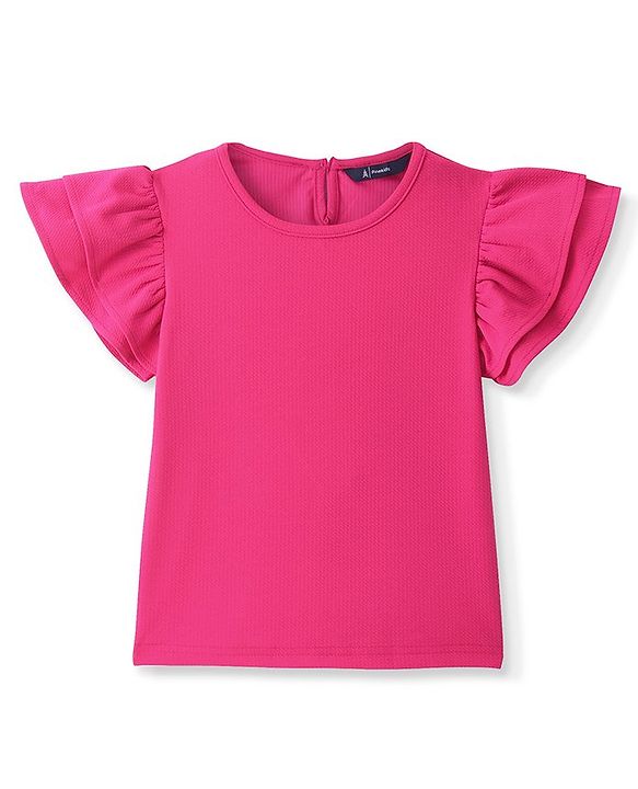 Pine Kids Woven Half Sleeves Solid Top - Magenta