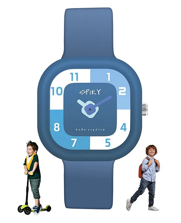 Spiky Rectangle Shaped Unbreakable Silicone Strap Detailed Analog Wrist  Watch Blue