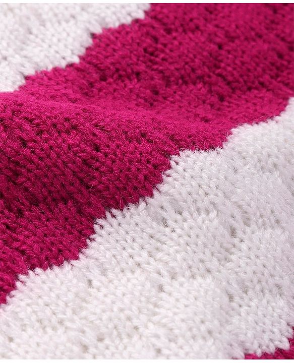 Pine Kids Knitted Full Sleeves Textured Pullover Sweater - White & Fuchsia