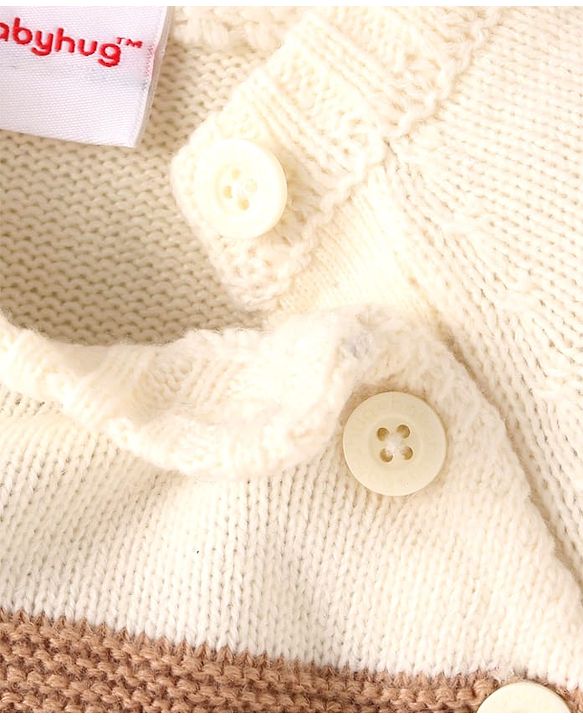 Babyhug Knitted Full Raglan Sleeves Sweater with Bear Patch Detailing - Blue Brown & White