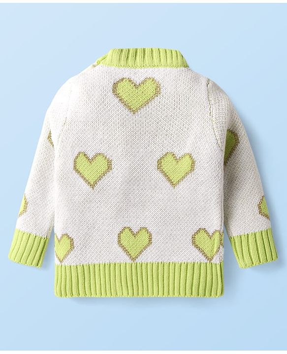 Babyhug Knitted Full Sleeves Pullover Sweater With Heart Design - Off White