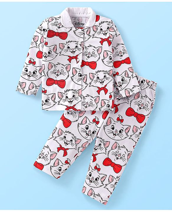 Babyhug Cotton Knit Full Sleeves Night Suit With Animals Print - White & Red main image 1