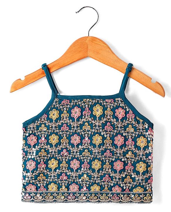 Babyhug Singlet Sleeves Abla  Embroidered Choli With Lehenga and Dupatta Set - Teal Blue